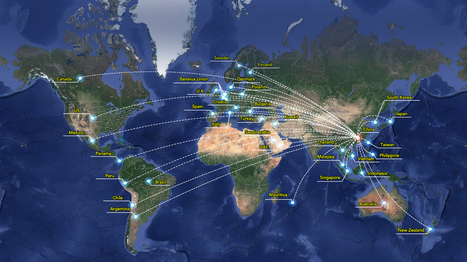 World map showing the 30 plus countries where Revomax bottles are sold